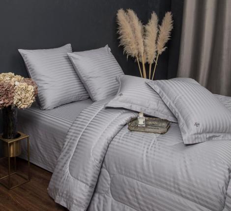 Постельное белье с одеялом "Kazanov.A." Stripe Royal (серебро) Страйп Сатин, Семейный