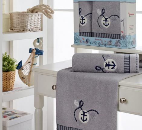 Комплект махровых полотенец "MERZUKA" (50x90/1)(70х140/1) 2 шт. JUANNA, серый