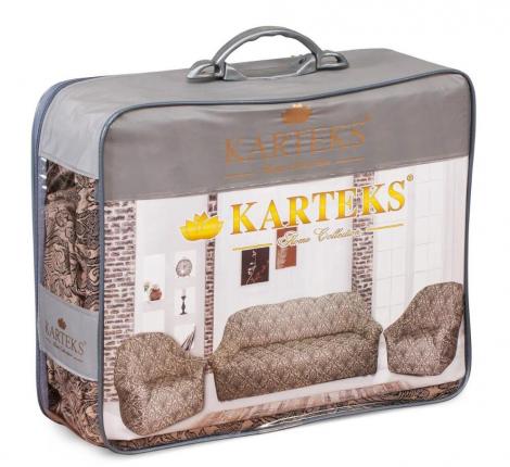 Чехол на угловой диван Karteks "Классика" с оттоманкой KAR 008-07 (левый), кремовый