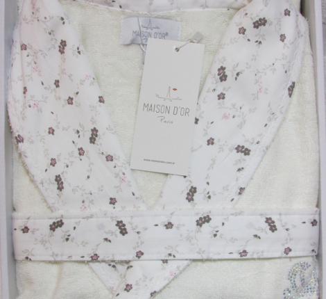 Халат махровый "Maison D'or" LADY LIERRA (кремовый) с кружевом, XL(50)-XXL(52)