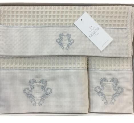Комплект вафельных полотенец с вышивкой 30х50-50x100-85x150 Maison D'or &quot;BRISE APONE&quot; бежевый