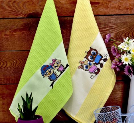 Набор вафельных салфеток "СОВА" 40х60-2шт. (желтый+зеленый)