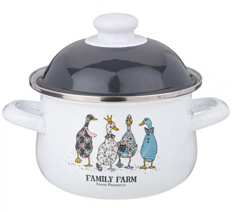 Кастрюля эмалированная с крышкой "FAMILY FARM", 1.5 л