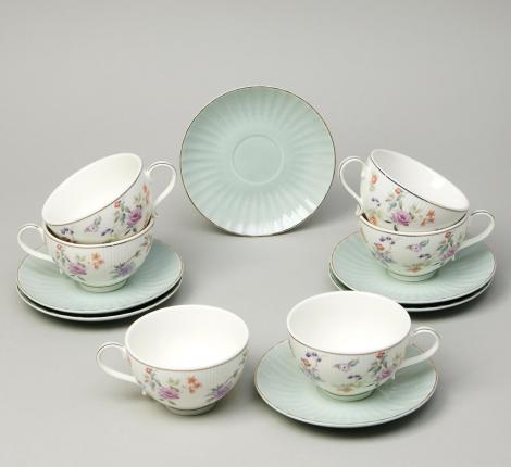 Чайный набор "ВРЕМЕНА ГОДА" 42-571 на 6 персон, 12 предметов (250 мл), голубой