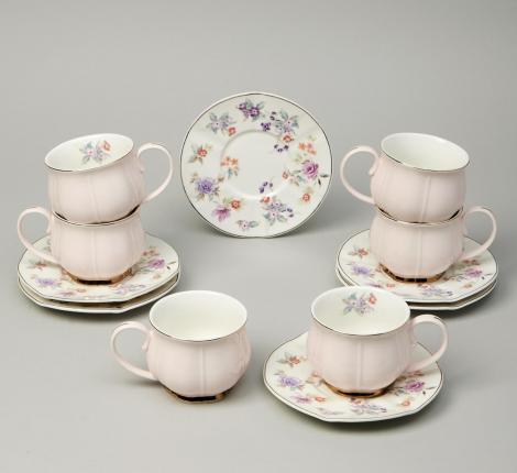 Чайный набор "ВРЕМЕНА ГОДА" 42-566 на 6 персон, 12 предметов (250 мл), розовый