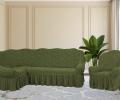 Комплект чехлов на 3-х местный угловой диван и кресло Karteks &quot;Классика&quot; с оборкой KAR 002-09, зелёный