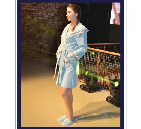 Халат женский махровый с тапочками Maison D'or "VANESSA" (фиолетовый), XS(42)-S(44)