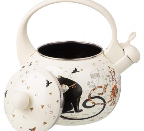 Чайник эмалированный со свистком "ПАРИЖСКИЕ КОТЫ", 2,2 л