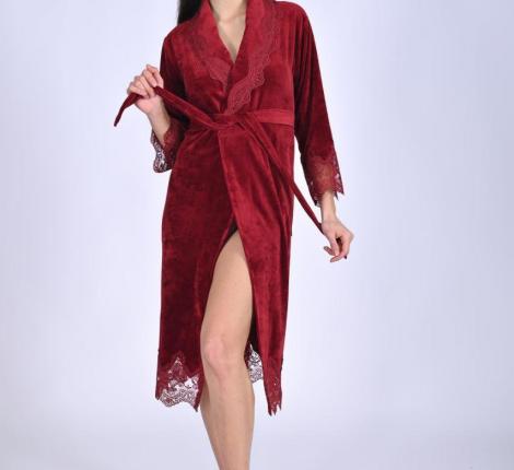 Халат женский "NUSA" Niki Kadife 0519 бордовый, L/XL