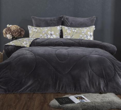 Постельное белье с одеялом "Kazanov.A." Мартина (графит олива платина) Велюр/Egypt Cotton, Евро