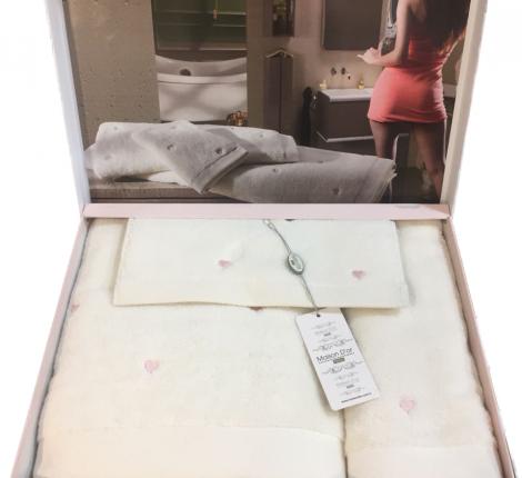 Комплект полотенец 30x50-50x100-85x150 Maison D'or "SOFT HEARTS", кремовый