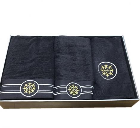 Комплект полотенец 50x100-85x150 с ковриком 50х80 Maison D'or "ELEGANCE" антрацит