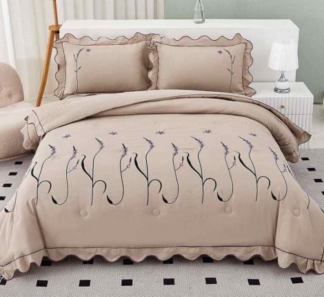 Постельное бельё с одеялом EFOR COTTONI с вышивкой "стебель" (капучино), Евро