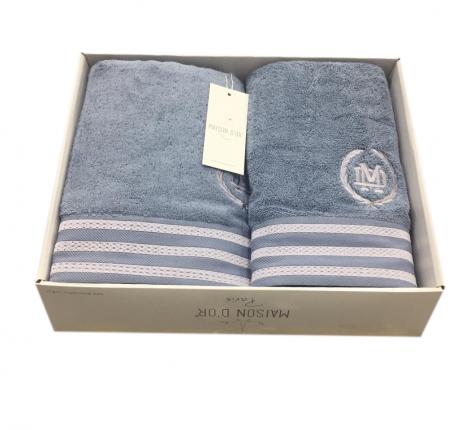 Комплект полотенец с вышивкой 30x50-50x100-70x140 Maison D'or &quot;DELON&quot;, голубой/серый