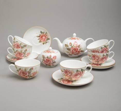 Чайный сервиз "КОРЕЙСКАЯ РОЗА" на 6 персон, 14 предметов
