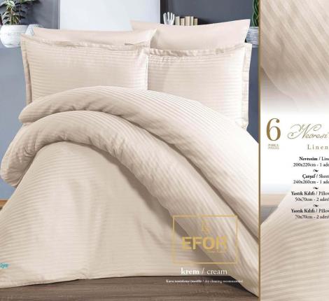 Постельное белье Efor Satin Gizgili "ECENUR PS06" (кремовый), Евро