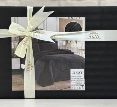 Постельное бельё AKAY SATEN (чёрный), 1,5 спальный