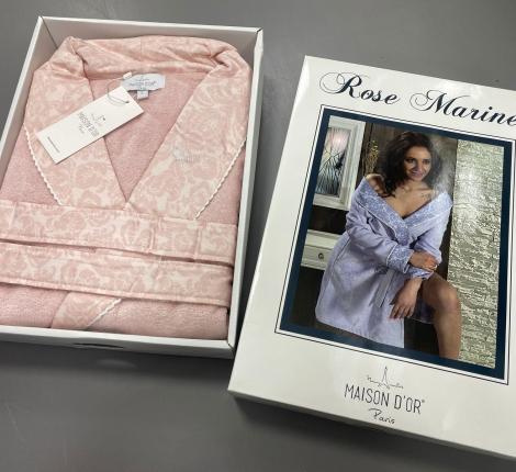 Халат женский махровый Maison D'or "ROSE MARINE" пыльная роза, XS(42)-S(44)