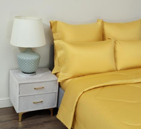 Постельное белье с одеялом "Sofi de Marko" Premium Mako (горчичный) Сатин ДеЛюкс, Евро