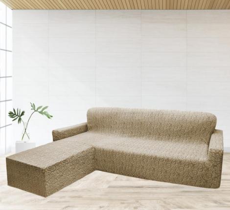 Чехол на угловой диван Karteks "Классика" с оттоманкой KAR 013-11 (левый), светло-бежевый