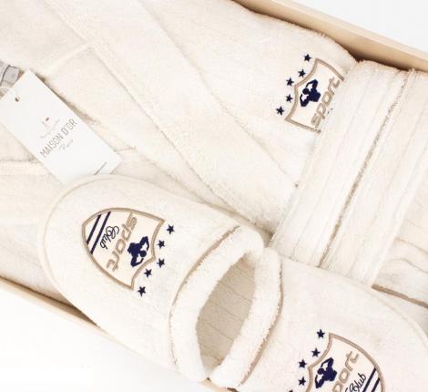 Халат мужской махровый с капюшоном Maison D'or "RODOLPHE" кремовый, M(46)/L(48)