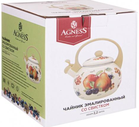 Чайник эмалированный со свистком "ФРУКТЫ", 2,2 л