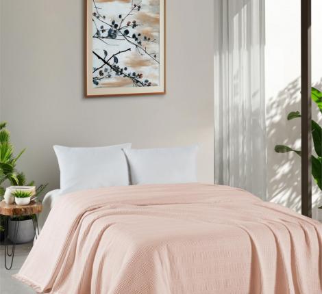 Покрывало вафельное с гипюром "DO&CO" 160x220 PETEK, персиковый