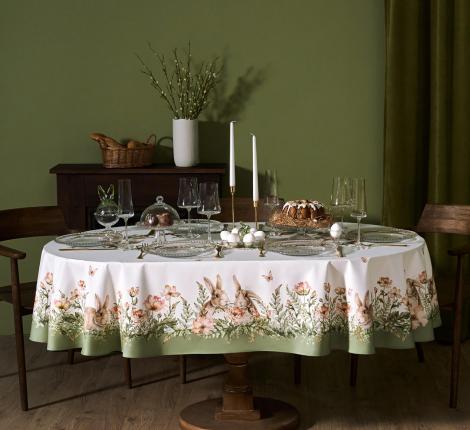 Скатерть овальная с пропиткой LEFARD "SENSE" 160х220 см, зелёный