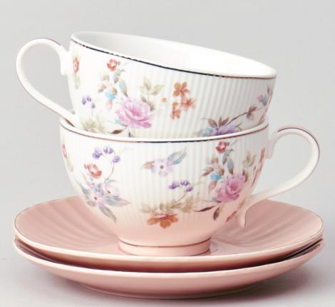 Чайный набор "ВРЕМЕНА ГОДА" на 2 персоны, 4 предметов (250 мл), розовый