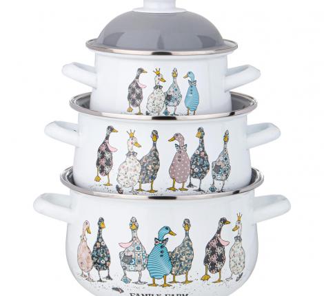 Набор эмалированных кастрюль с крышкой "FAMILY FARM", 6 предметов