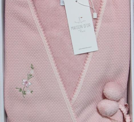 Халат женский махровый с вышивкой Maison D'or "ADELYNN" (пыльная роза), M(46)/L(48)