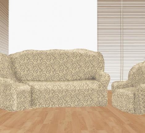 Комплект чехлов на 3-х местный угловой диван и кресло Karteks &quot;Стандарт&quot; KAR 014-12, шампань