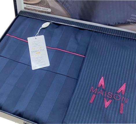 Постельное бельё "Maison D'or" ELEGANCE Страйп-сатин Евро, антрацит/бордо