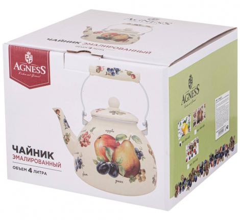 Чайник эмалированный со свистком "ФРУКТЫ", 4,0 л