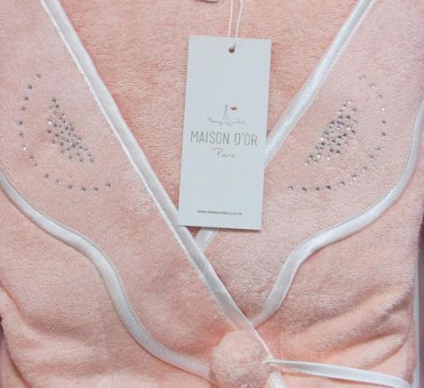 Халат женский махровый Maison D'or "SANDRA" (персиковый) со стразами, XL(50)-XXL(52)