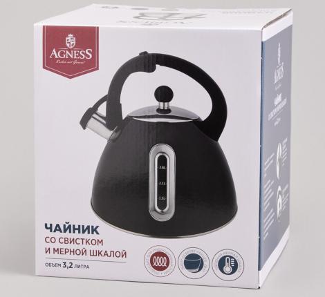 Чайник со свистком и мерной шкалой "AGNESS" 940-021, 3,2 л