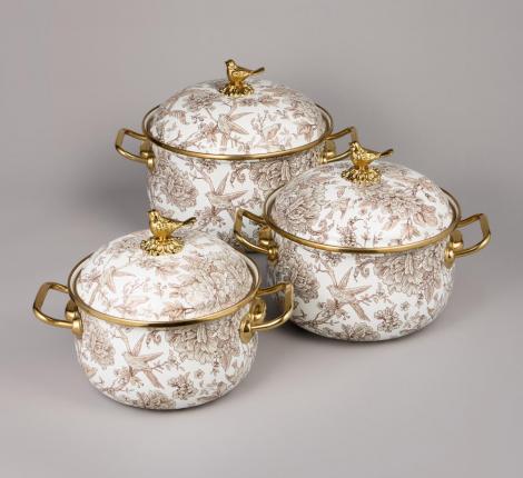 Набор эмалированных кастрюль с крышкой "ROYAL GARDEN" 950-605, 2,1/2,8/3,8 л