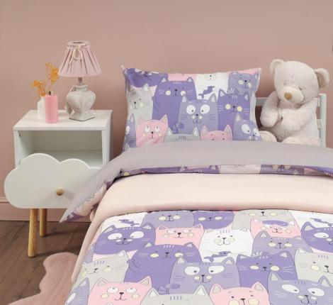 Постельное белье "Siberia" Котята (сиреневый) Ранфорс, 1,5 спальный