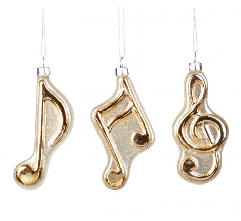 Ёлочная игрушка 3 шт. "СТЕКЛЯННЫЕ НОТЫ" (шампань), высота 10 см
