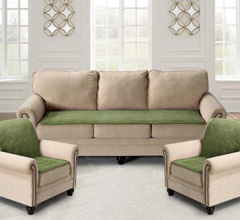 Комплект накидок &quot;Karteks&quot; на диван 90х210 и два кресла 90х160 Квадрат, зеленый