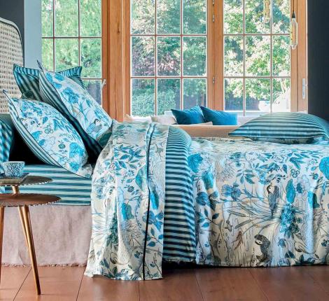 Постельное бельё "Blanc des Vosges"  WATER GARDEN BLEU Сатин ДеЛюкс, Евро