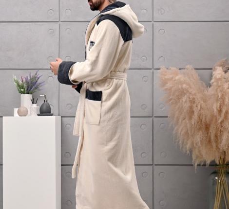 Халат мужской трига с капюшоном "AMBIELLA A-1130" кремовый, 2XL