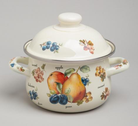 Набор эмалированных кастрюль с крышкой  "ФРУКТЫ", на 4 предмета
