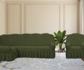 Комплект чехлов на 3-х местный угловой диван и кресло Karteks &quot;Классика&quot; с оборкой KAR 010-09, зелёный