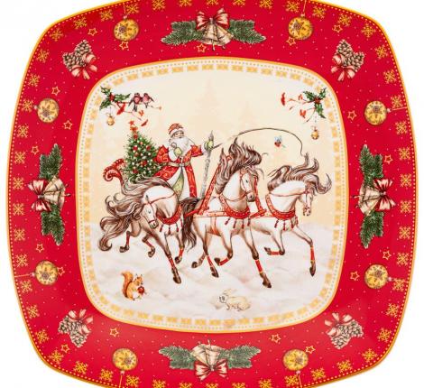 Блюдо квадратное "ТРОЙКА" 25*25*4,2 см, красное