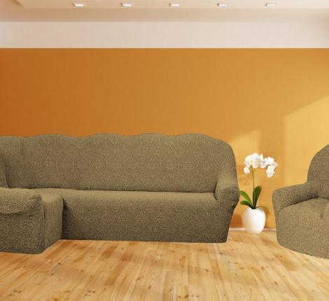 Комплект чехлов на 3-х местный угловой диван и кресло Karteks "Классика" KAR 010-05, светло-коричневый