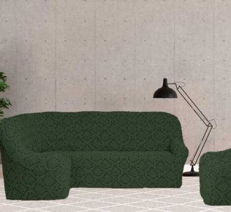 Комплект чехлов на 3-х местный угловой диван и кресло Karteks &quot;Классика&quot; KAR 012-09, зелёный