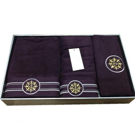 Комплект  полотенец  50x100-85x150 с ковриком 50х80 Maison D'or "ELEGANZE" баклажан