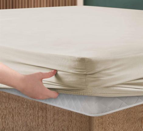 Простынь сатин "DO&CO" на резинке 180х200+30 см SOFT, кремовый