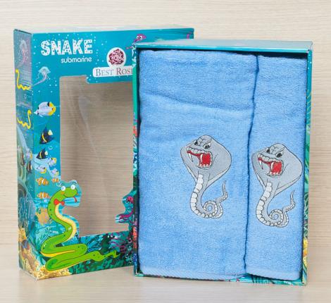 Набор махровых полотенец Best Rose "Змея" 50х90-90х140, Голубой